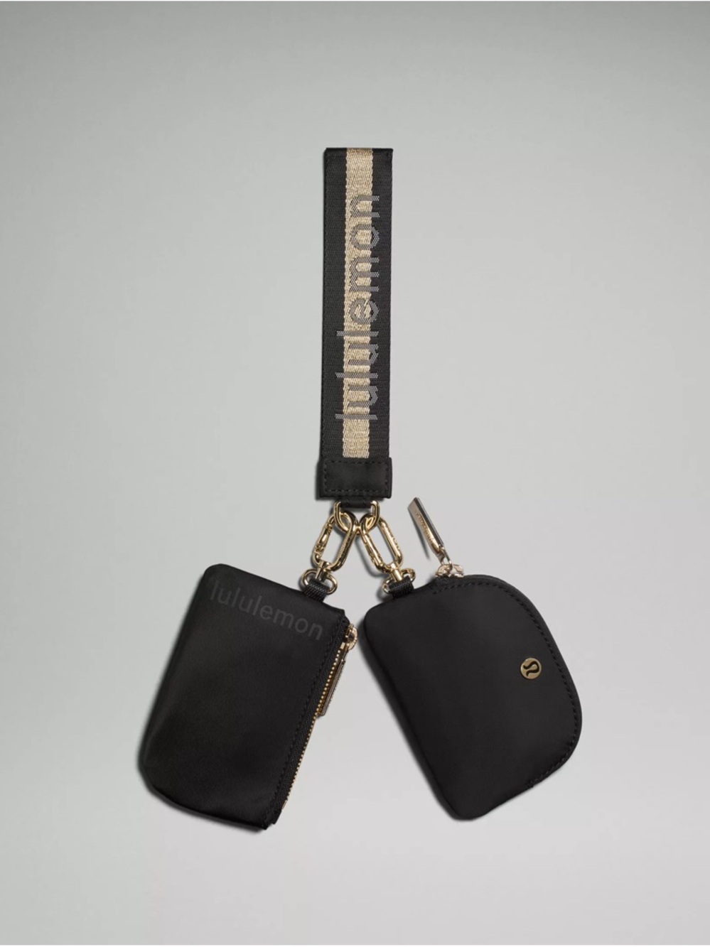 Dual Pouch Key & Card Holder with Gold Strap Accents